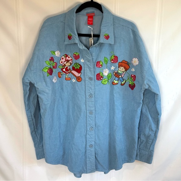 Strawberry Shortcake Embroidered Shacket Size Large BoxLunch Exclusive Corduroy - Picture 3 of 14